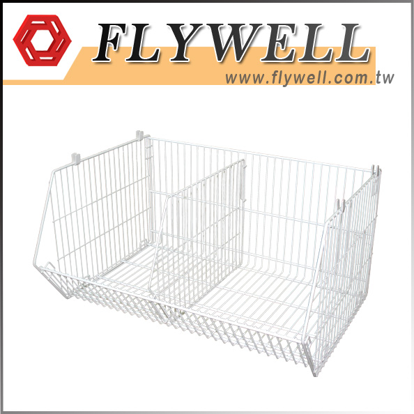 Stackable Wire Storage Basket Rack in white with Divider