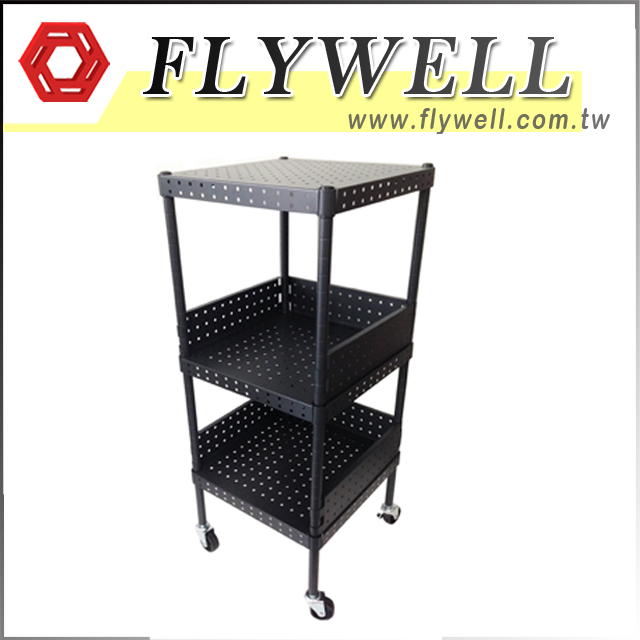 3 Tier Black Square Rolling Tower Cart